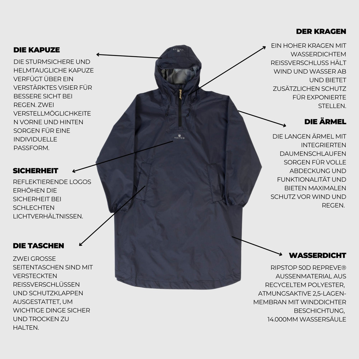 VOITED Rain Poncho 2.0 - Graphite