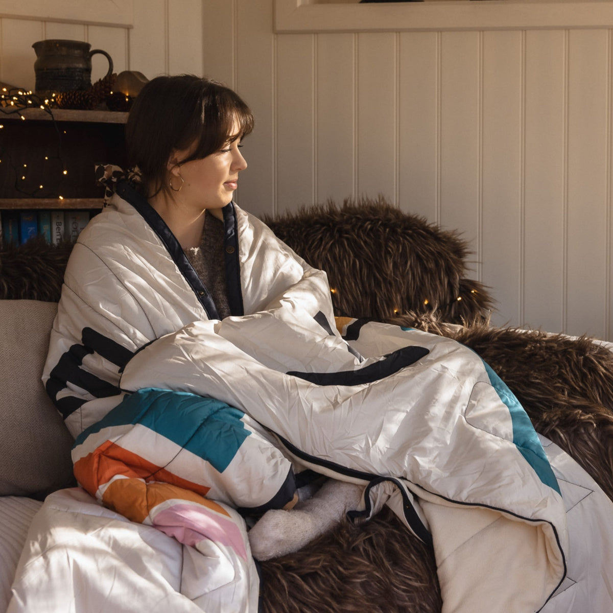 VOITED Fleece Outdoor Camping Blanket - Snowy Peak