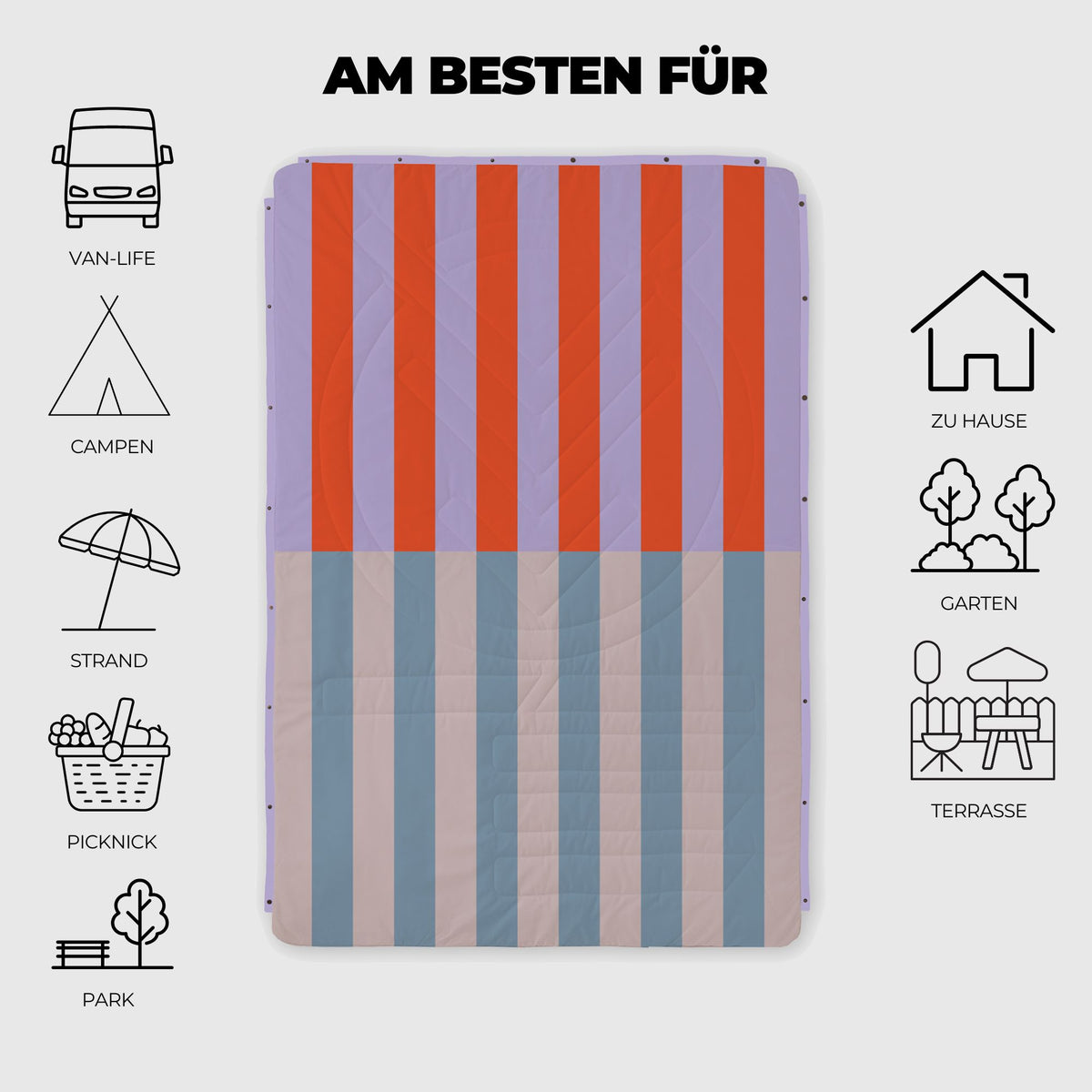 VOITED Recycled Ripstop Outdoor Camping Blanket - Arctic Mist/Digital Lavender