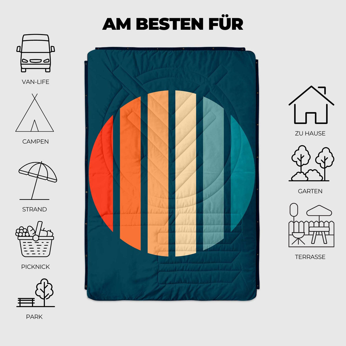 VOITED Recycled Ripstop Outdoor Camping Blanket - Sunset Stripes
