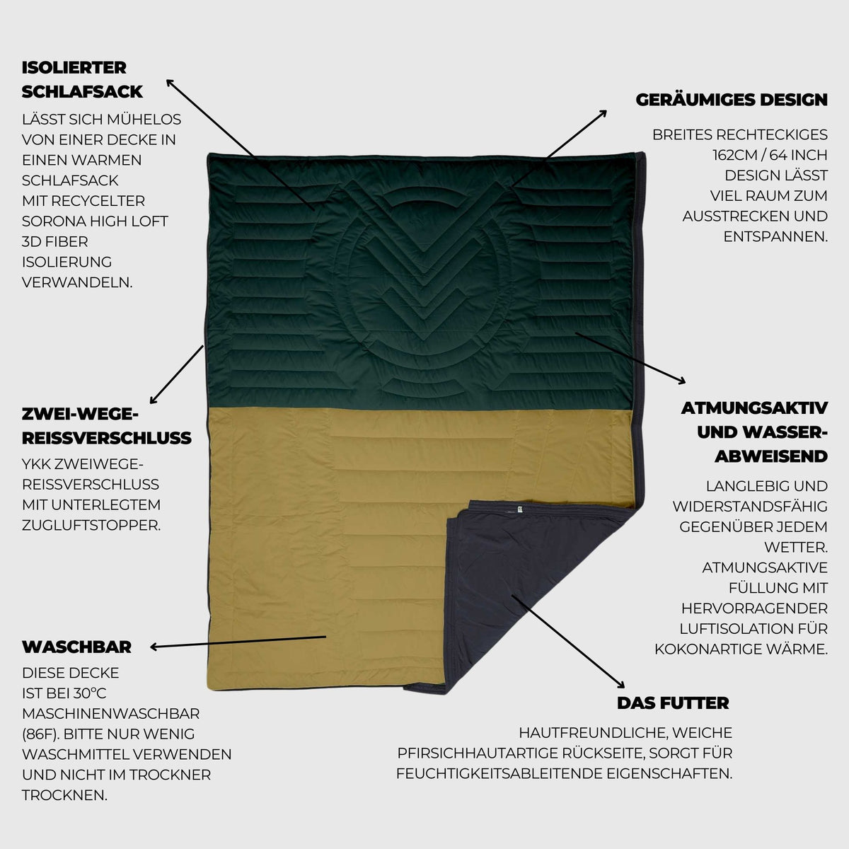 VOITED Slumber Zip Sack Blanket - Green Gables / Dusty Sand