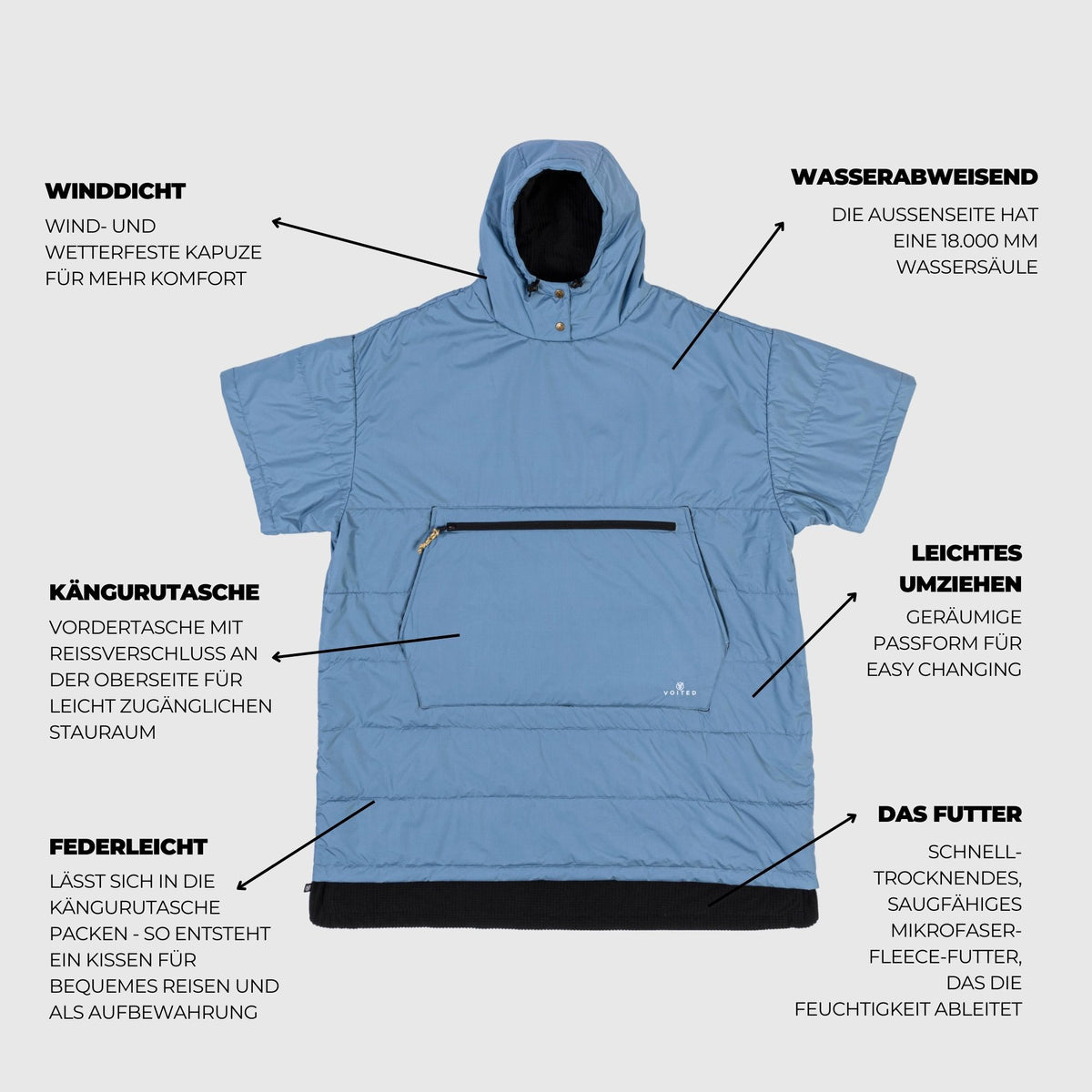 VOITED 3rd Edition Outdoor Poncho for Surfing, Camping, Vanlife & Wild Swimming - Mountain Spring