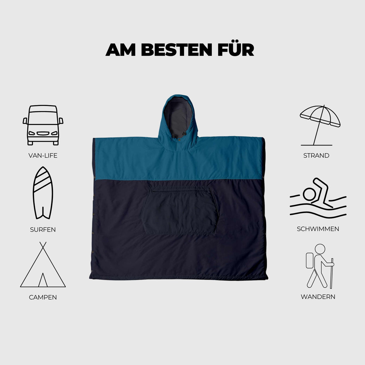 VOITED Trooper Outdoor Premium Poncho-Decke - Blue Steel / Graphite