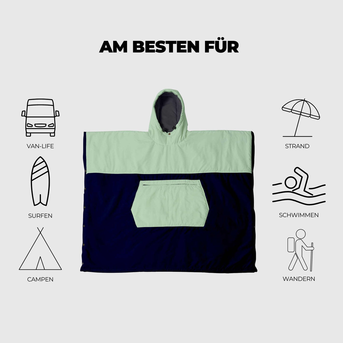 VOITED Trooper Outdoor Premium Poncho-Decke - Ocean Navy / Cameo Green