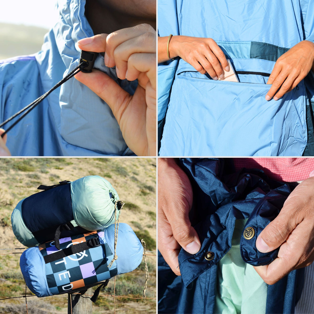 VOITED Trooper Outdoor Premium Poncho-Decke - Ocean Navy / Cameo Green