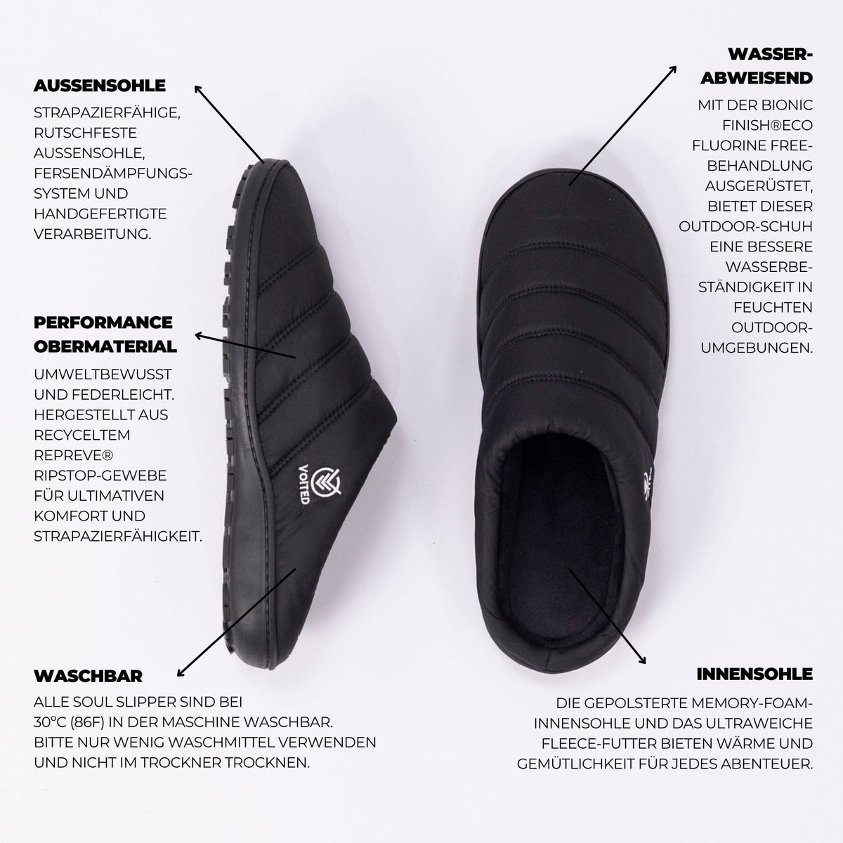 VOITED Soul Slipper - Lightweight, Indoor/Outdoor Camping Slippers - Black