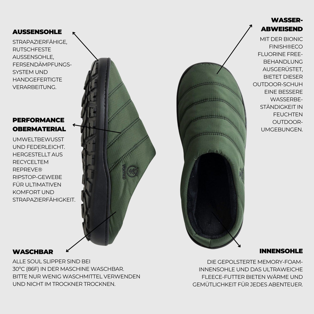 VOITED Soul Slipper - Lightweight, Indoor/Outdoor Camping Slippers - Tree Green