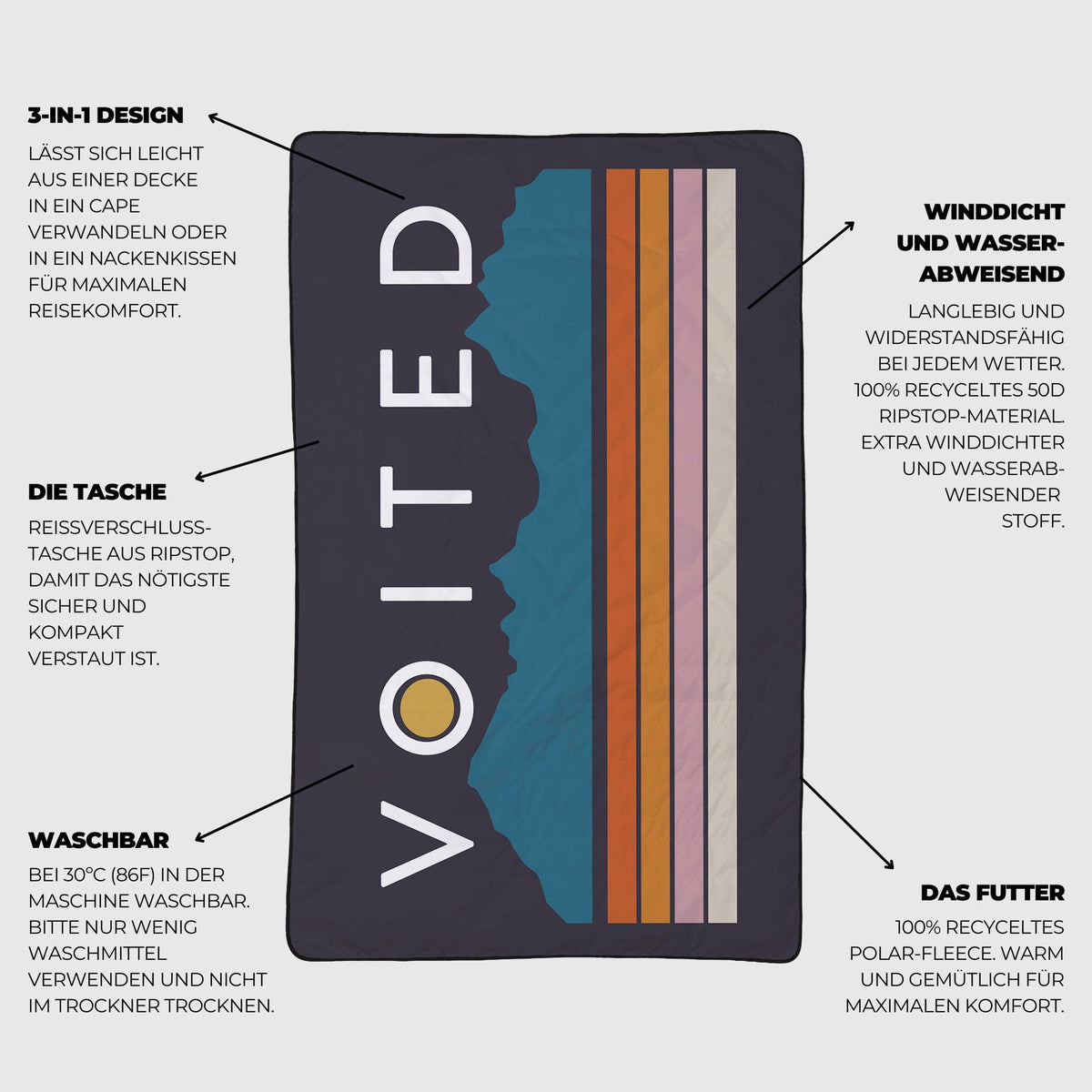 VOITED NeckPack Travel Blanket - Peaks