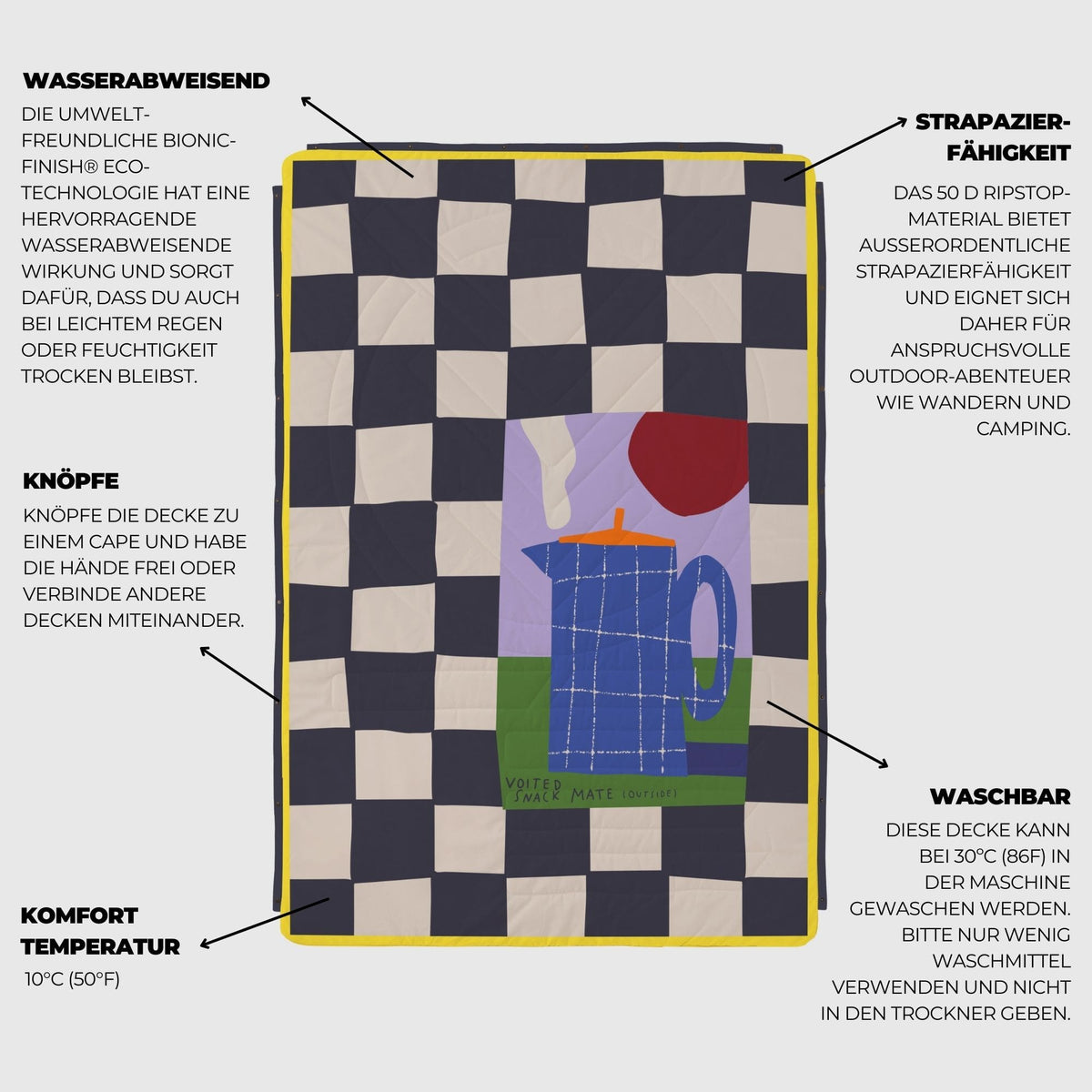 VOITED Fleece Outdoor Camping Blanket - Snack Mate