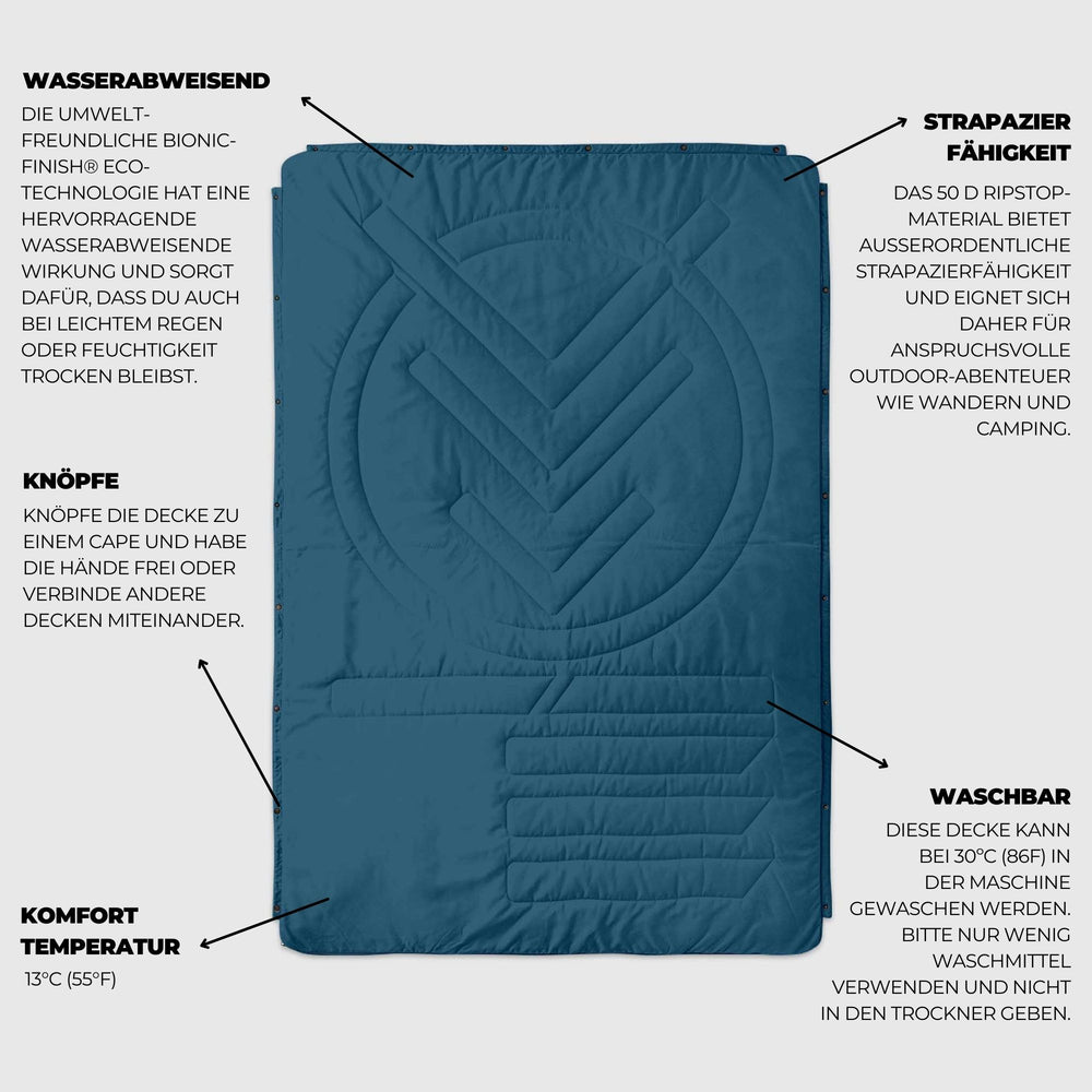 VOITED Recycled Ripstop Outdoor Camping Blanket - Blue Steel / Graphite