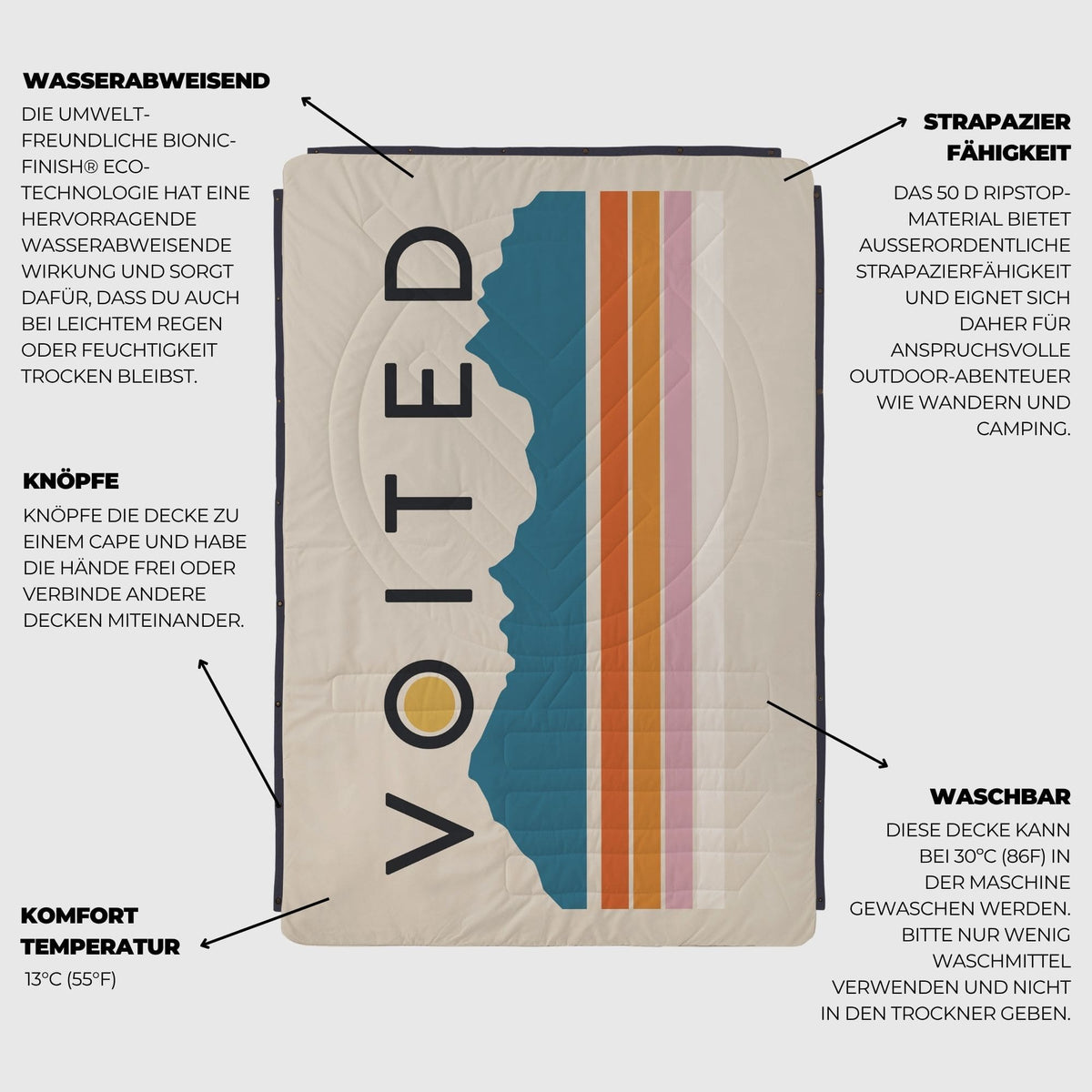 VOITED Recycled Ripstop Outdoor Camping Blanket - Snowy Peak