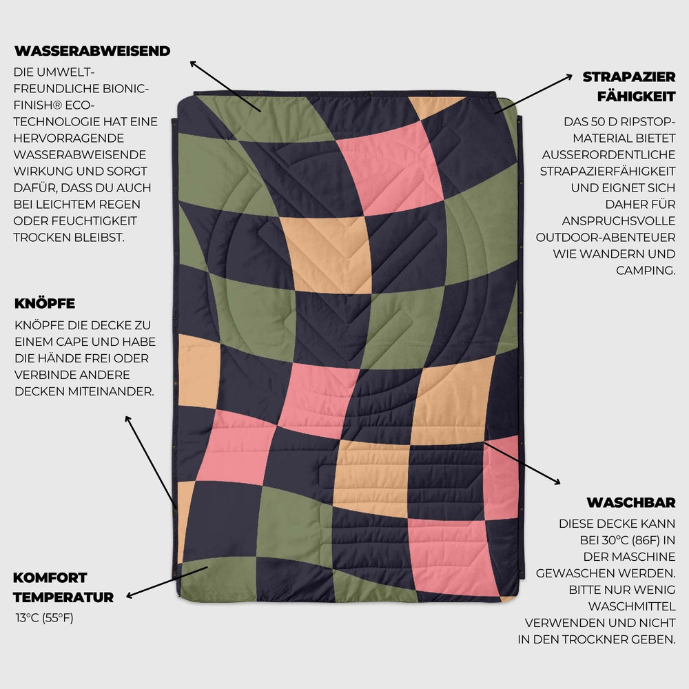 VOITED Recycled Ripstop Outdoor Camping Blanket - Wavecheck/Graphite