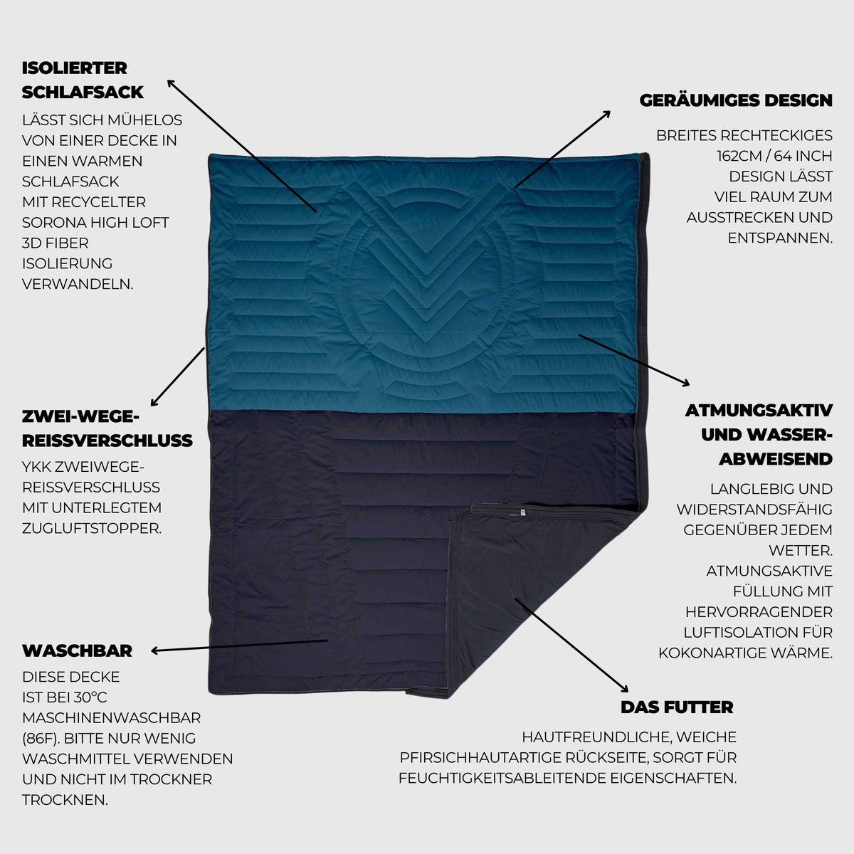 darf ein schlafsack in den trockner Slumber Zip Sack - Blue Steel / Graphite - Schlafsack & Decke mit maximalem Gemütlichkeitsfaktor