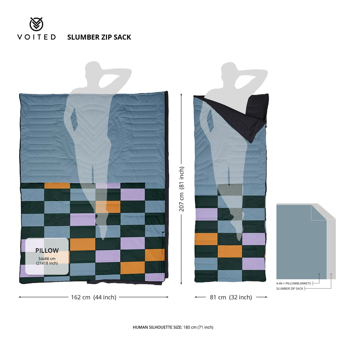 VOITED Slumber Zip Sack Blanket - Green Gables / Dusty Sand