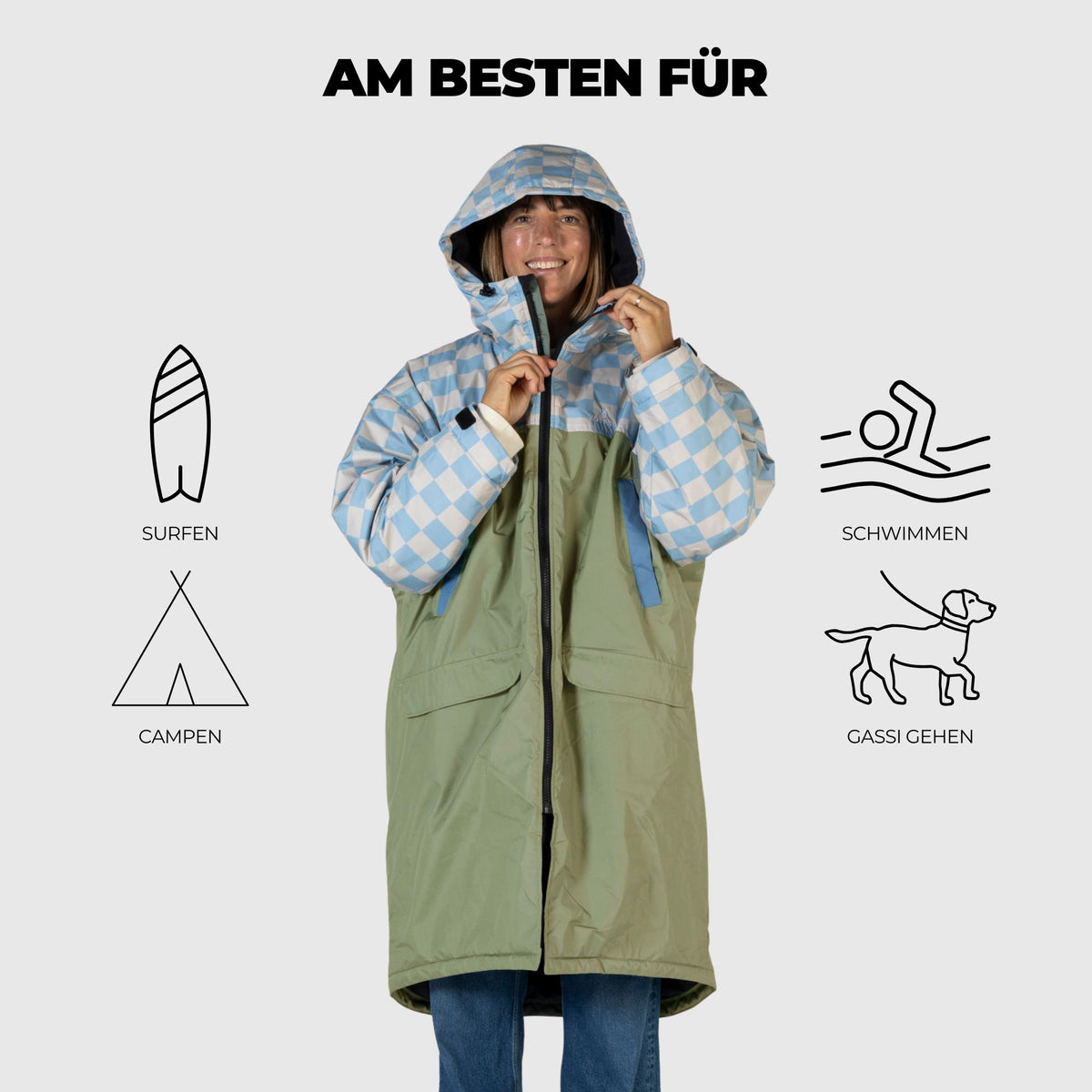 VOITED 3rd Edition Outdoor Changing Robe & Drycoat for Surfing, Camping, Vanlife & Wild Swimming - Blue Dancer