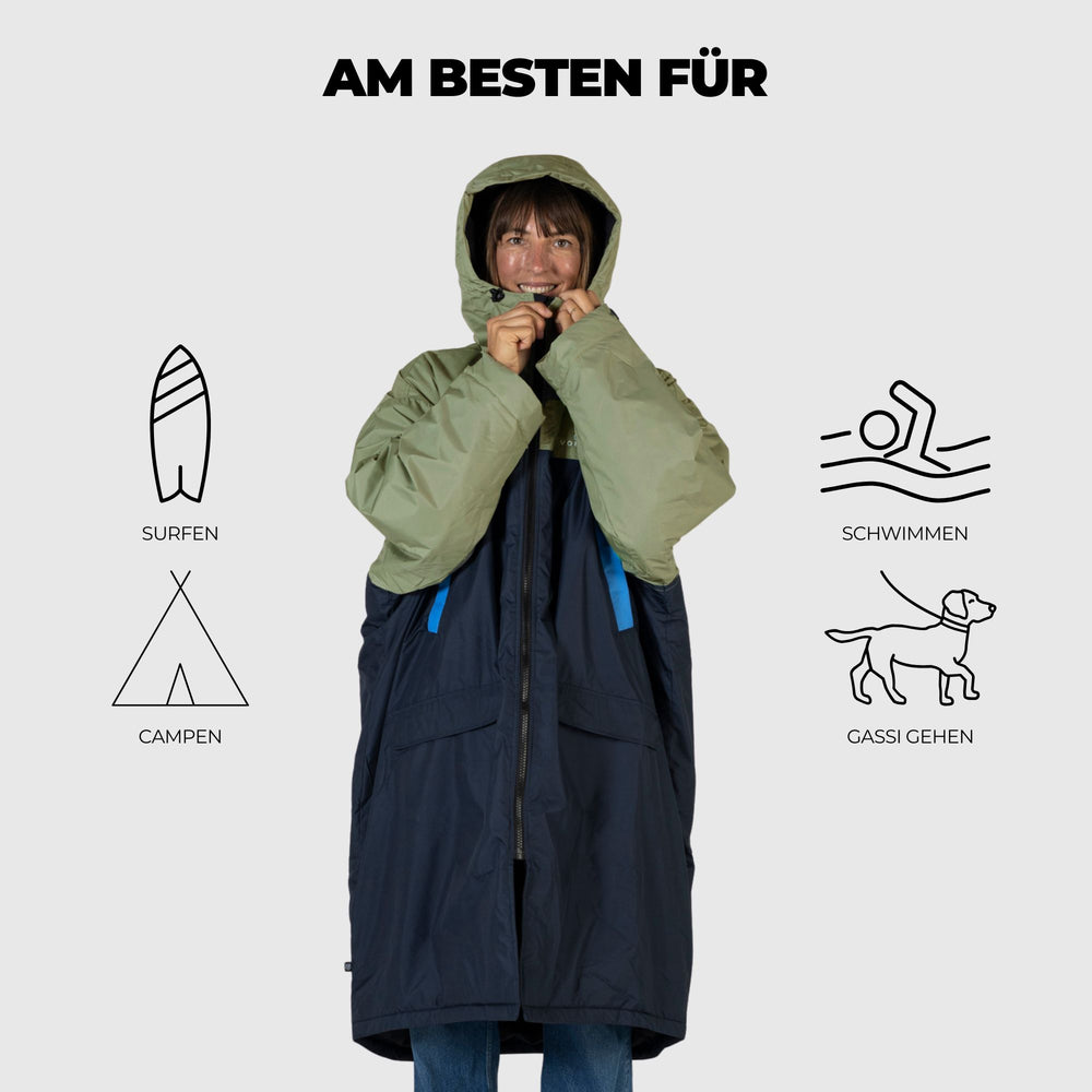VOITED 3rd Edition Outdoor Changing Robe & Drycoat for Surfing, Camping, Vanlife & Wild Swimming - Ocean Navy/Olive
