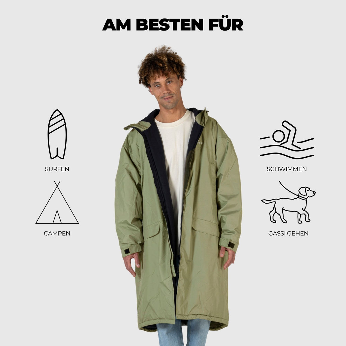 VOITED 3rd Edition Outdoor Changing Robe & Drycoat for Surfing, Camping, Vanlife & Wild Swimming - Olive