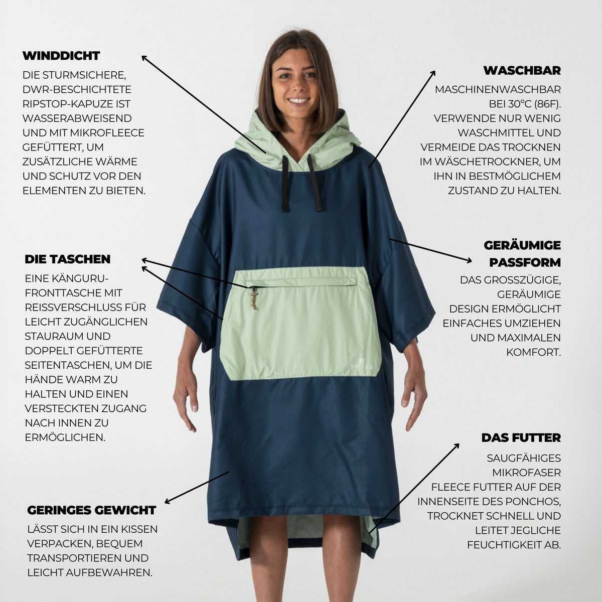 VOITED Micro Fleece Poncho - Ocean Navy/Cameo Green