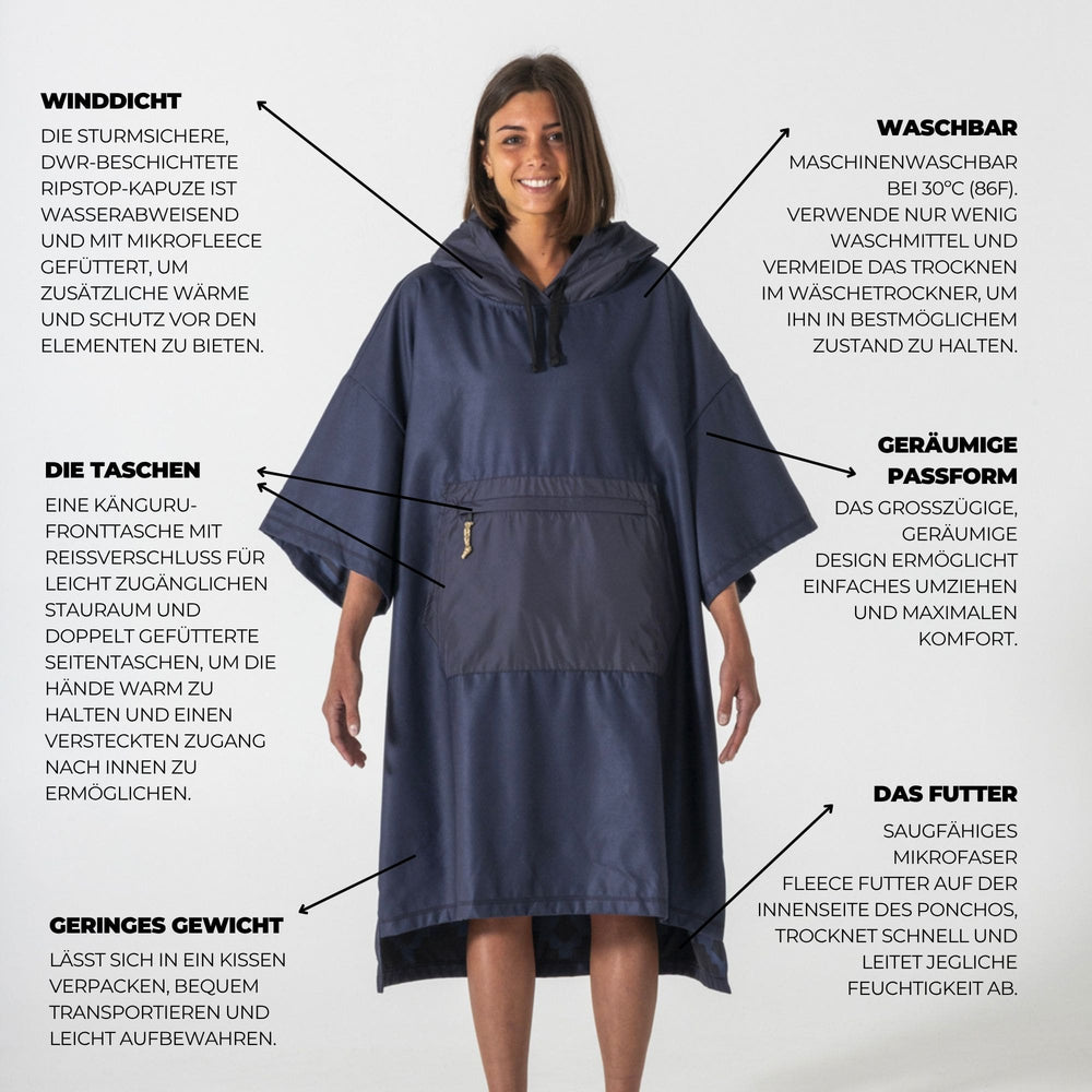 VOITED Micro Fleece Poncho - Ocean Navy/Ethno