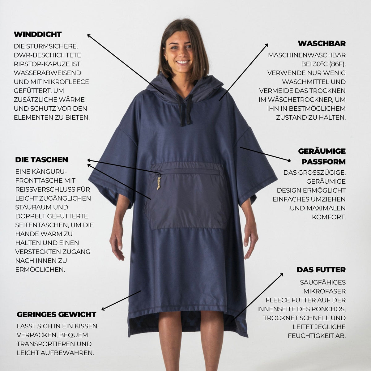 VOITED Micro Fleece Poncho - Ocean Navy/Ethno