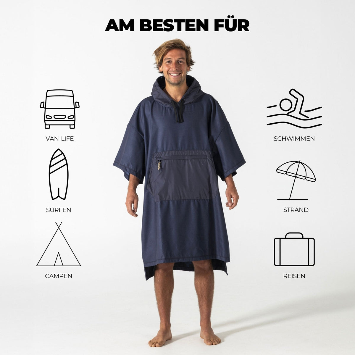 VOITED Micro Fleece Poncho - Ocean Navy/Ethno