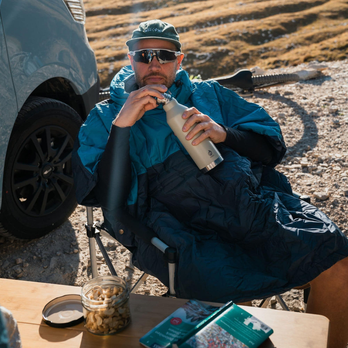 VOITED Trooper Outdoor Premium Poncho-Decke - Blue Steel / Graphite