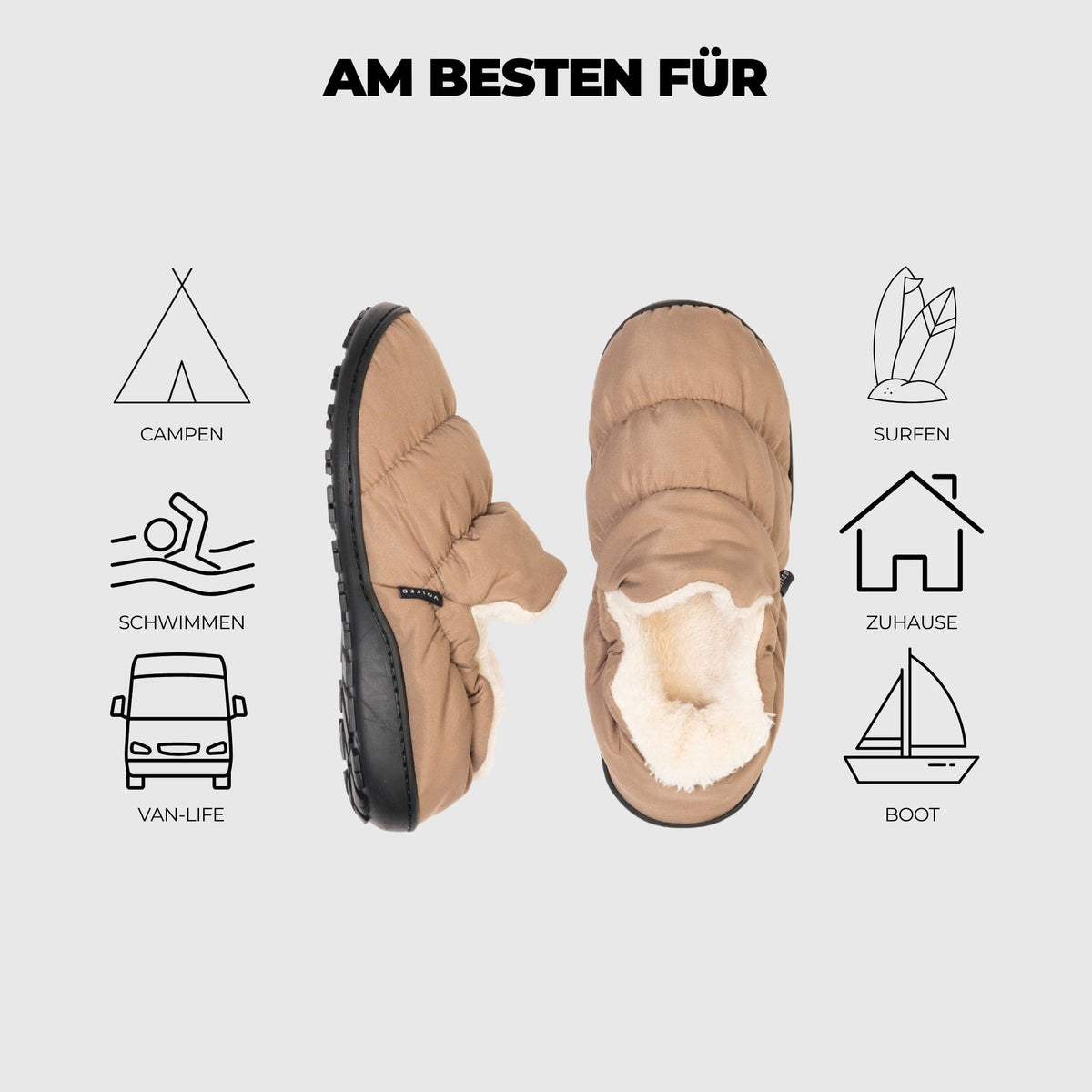 VOITED CloudTouch® Slippers - Lightweight, Indoor/Outdoor Fleece-Lined Camping Slippers - Mudstone