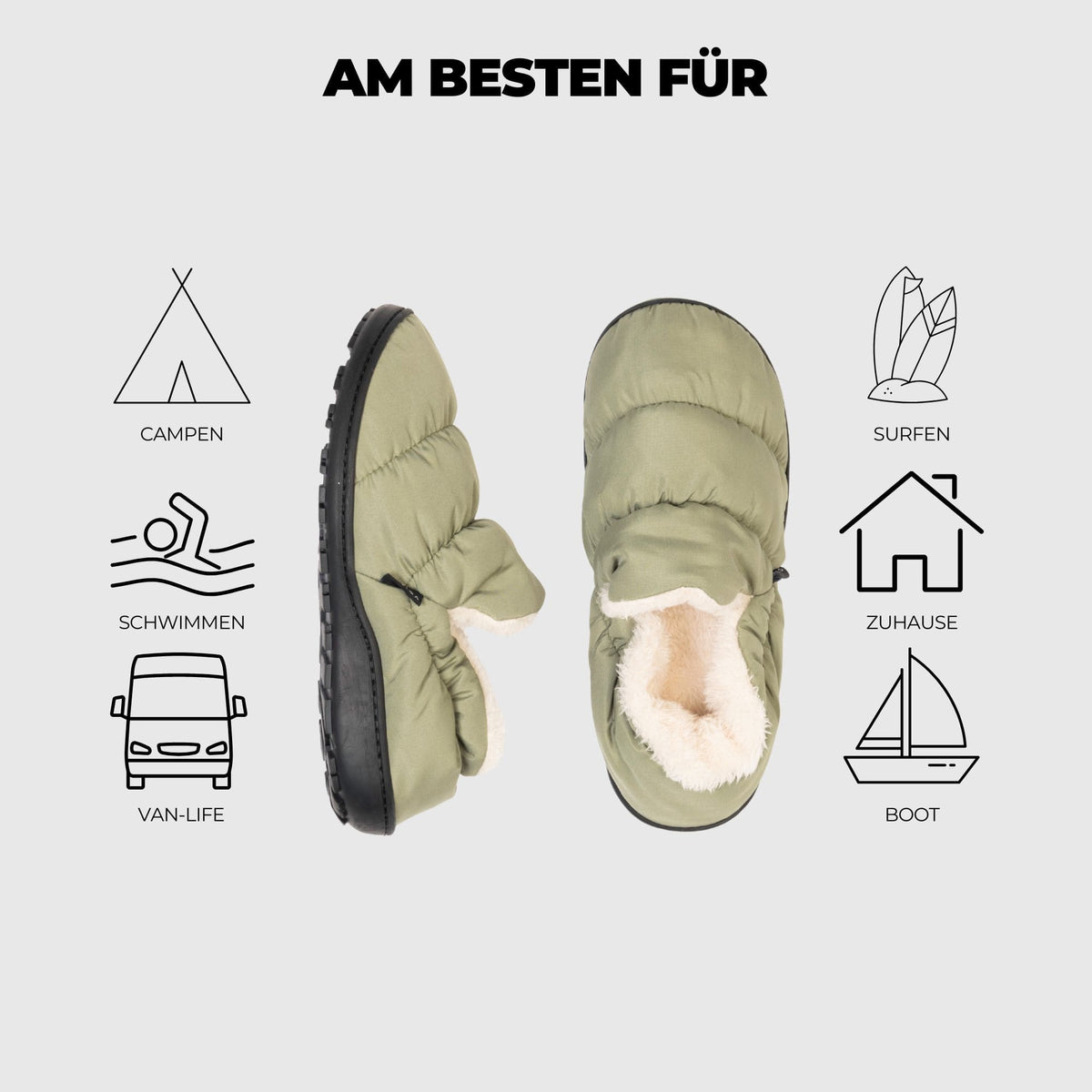 VOITED CloudTouch® Slippers - Lightweight, Indoor/Outdoor Fleece-Lined Camping Slippers - Sage