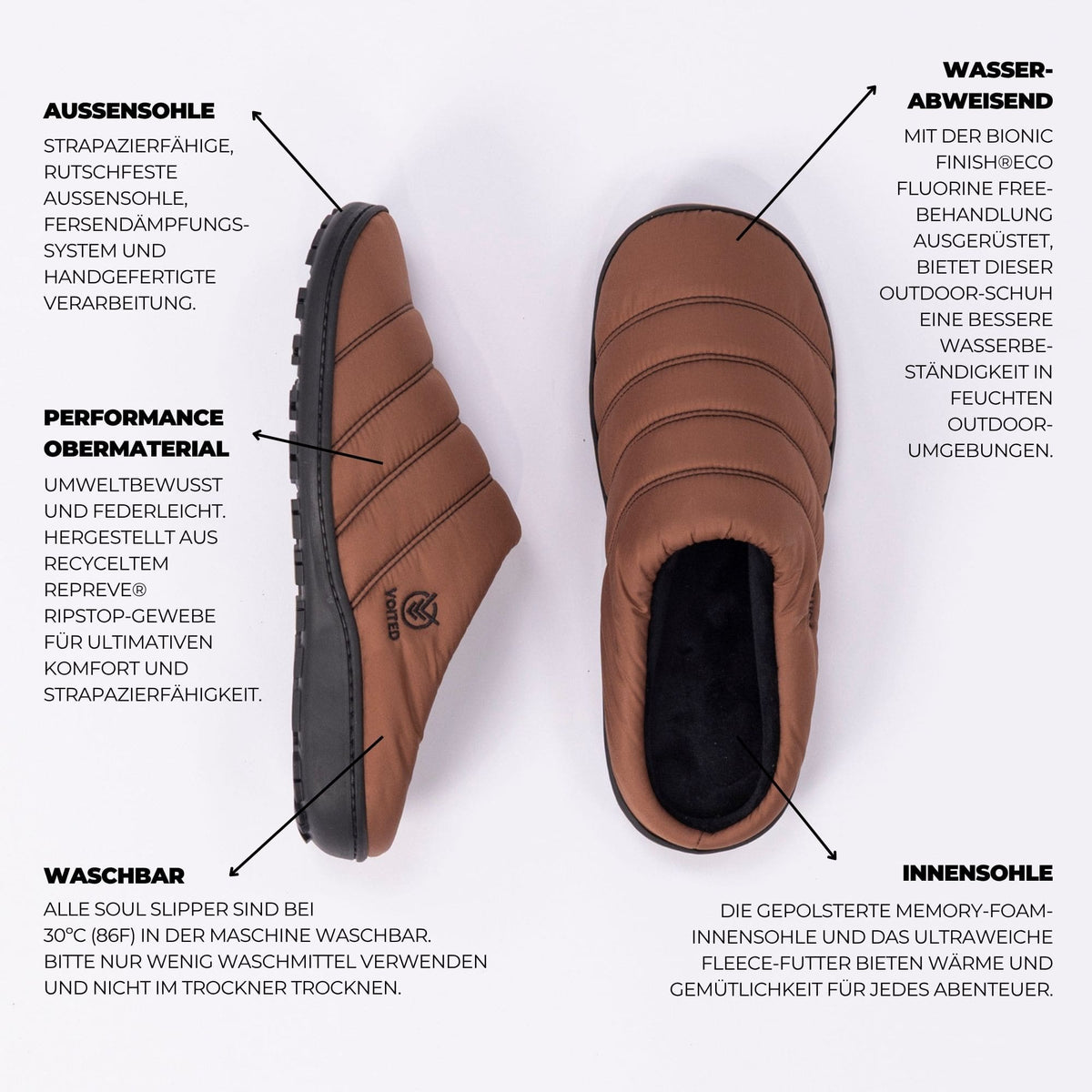 VOITED Soul Slipper - Lightweight, Indoor/Outdoor Camping Slippers - Chocolate