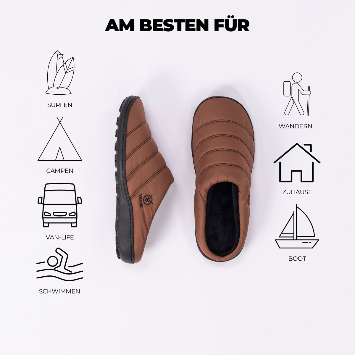 VOITED Soul Slipper - Lightweight, Indoor/Outdoor Camping Slippers - Chocolate