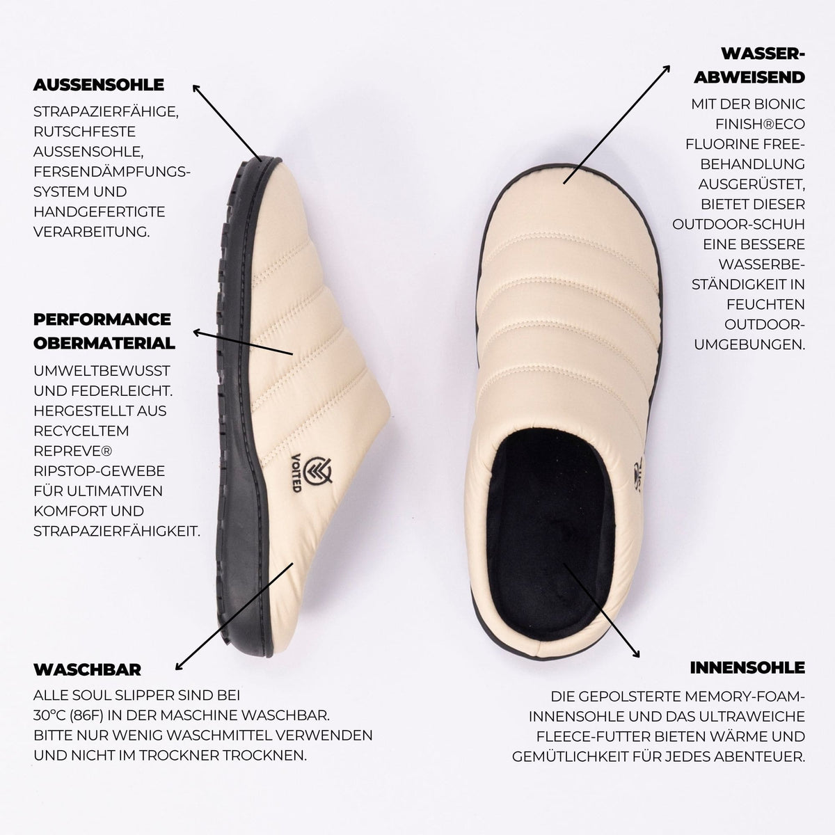 VOITED Soul Slipper - Lightweight, Indoor/Outdoor Camping Slippers - Sand